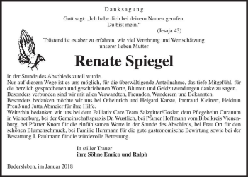 Traueranzeige von Renate Spiegel  von Magdeburger Volksstimme