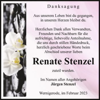 Traueranzeige von Renate Stenzel  von Magdeburger Volksstimme
