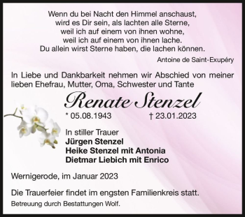 Traueranzeige von Renate Stenzel  von Magdeburger Volksstimme