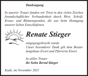 Traueranzeige von Renate Stieger  von Magdeburger Volksstimme