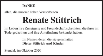 Traueranzeige von Renate Stittrich  von Magdeburger Volksstimme