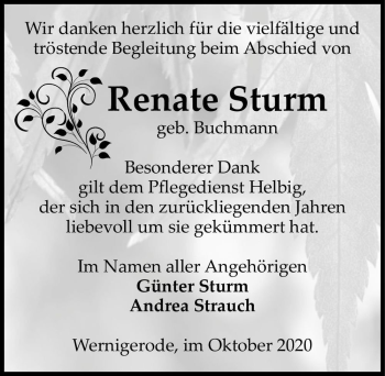 Traueranzeige von Renate Sturm (geb. Buchmann)  von Magdeburger Volksstimme