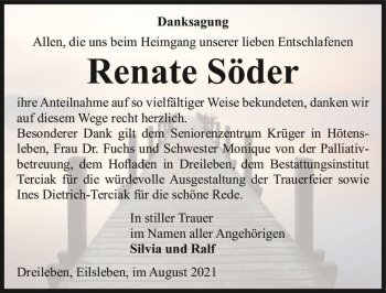 Traueranzeige von Renate Söder  von Magdeburger Volksstimme