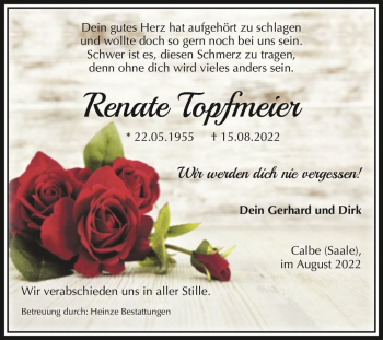 Traueranzeige von Renate Topfmeier  von Magdeburger Volksstimme