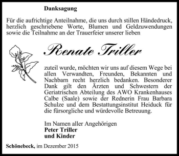 Traueranzeige von Renate Triller  von Magdeburger Volksstimme