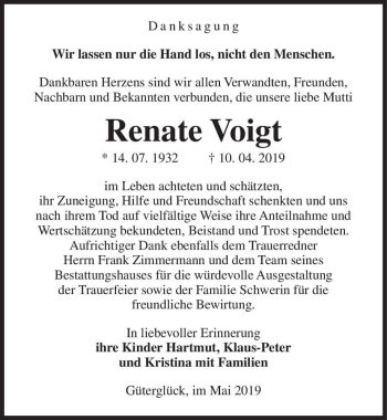 Traueranzeige von Renate Voigt  von Magdeburger Volksstimme