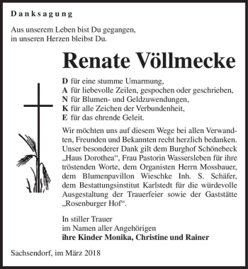 Traueranzeige von Renate Völlmecke  von Magdeburger Volksstimme