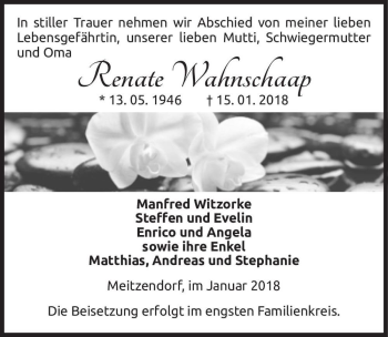 Traueranzeige von Renate Wahnschaap  von Magdeburger Volksstimme