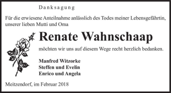 Traueranzeige von Renate Wahnschaap  von Magdeburger Volksstimme