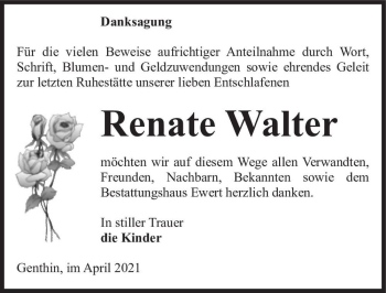 Traueranzeige von Renate Walter  von Magdeburger Volksstimme