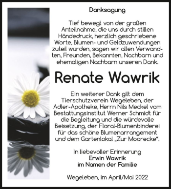 Traueranzeige von Renate Wawrik  von Magdeburger Volksstimme
