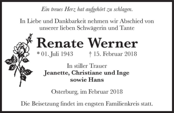 Traueranzeige von Renate Werner  von Magdeburger Volksstimme