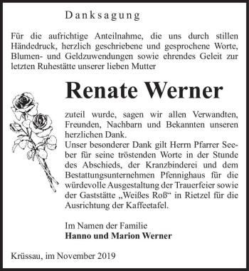 Traueranzeige von Renate Werner  von Magdeburger Volksstimme
