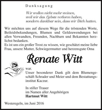 Traueranzeige von Renate Witt  von Magdeburger Volksstimme