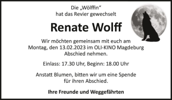Traueranzeige von Renate Wolff  von Magdeburger Volksstimme