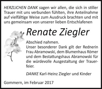 Traueranzeige von Renate Ziegler  von Magdeburger Volksstimme