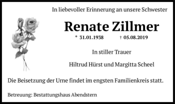 Traueranzeige von Renate Zillmer  von Magdeburger Volksstimme