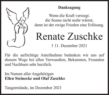 Traueranzeige von Renate Zuschke  von Magdeburger Volksstimme