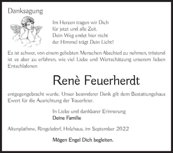 Traueranzeige von Renè Feuerherdt  von Magdeburger Volksstimme
