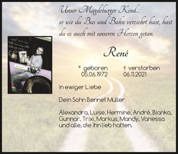 Traueranzeige von René Arndt (geb. Müller)  von Magdeburger Volksstimme
