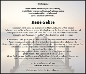 Traueranzeige von René Gehre  von Magdeburger Volksstimme