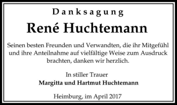 Traueranzeige von René Huchtemann  von Magdeburger Volksstimme