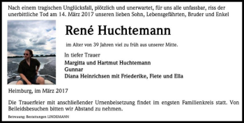 Traueranzeige von René Huchtemann  von Magdeburger Volksstimme