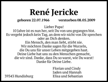Traueranzeige von René Jericke  von Magdeburger Volksstimme