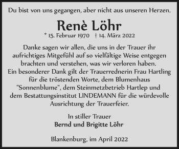 Traueranzeige von René Löhr  von Magdeburger Volksstimme
