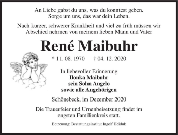 Traueranzeige von René Maibuhr  von Magdeburger Volksstimme