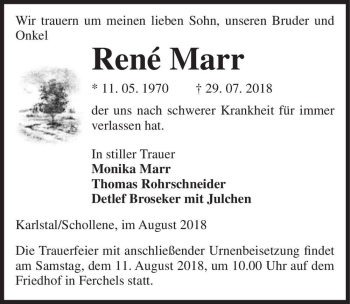 Traueranzeige von René Marr  von Magdeburger Volksstimme