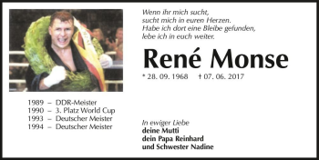 Traueranzeige von René Monse  von Magdeburger Volksstimme