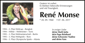 Traueranzeige von René Monse  von Magdeburger Volksstimme