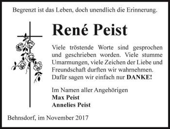 Traueranzeige von René Peist  von Magdeburger Volksstimme
