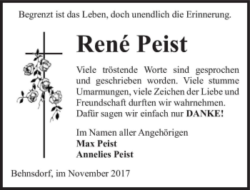 Traueranzeige von René Peist  von Magdeburger Volksstimme