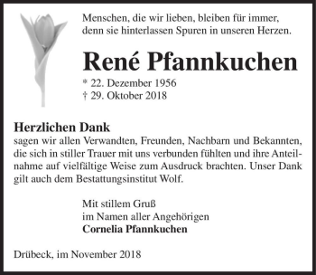 Traueranzeige von René Pfannkuchen  von Magdeburger Volksstimme