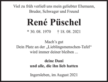 Traueranzeige von René Püschel  von Magdeburger Volksstimme