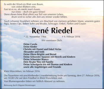 Traueranzeige von René Riedel  von Magdeburger Volksstimme