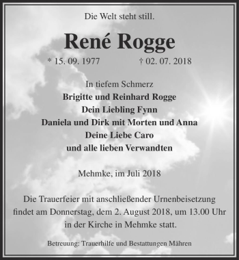 Traueranzeige von René Rogge  von Magdeburger Volksstimme