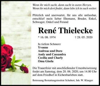 Traueranzeige von René Thielecke  von Magdeburger Volksstimme