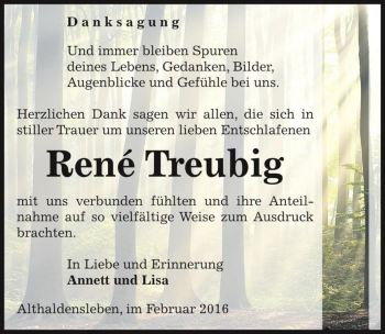 Traueranzeige von René Treubig  von Magdeburger Volksstimme