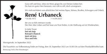 Traueranzeige von René Urbaneck  von Magdeburger Volksstimme