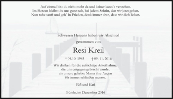 Traueranzeige von Resi Kreil  von Magdeburger Volksstimme