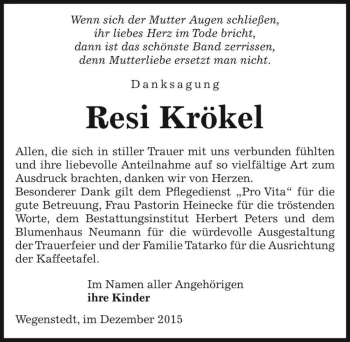 Traueranzeige von Resi Krökel  von Magdeburger Volksstimme