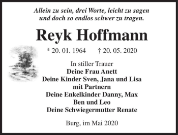 Traueranzeige von Reyk Hoffmann  von Magdeburger Volksstimme