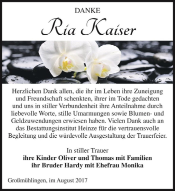 Traueranzeige von Ria Kaiser  von Magdeburger Volksstimme