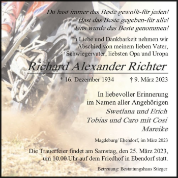 Traueranzeige von Richard Alexander Richter  von Magdeburger Volksstimme
