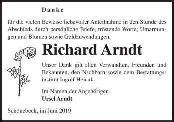 Traueranzeige von Richard Arndt  von Magdeburger Volksstimme