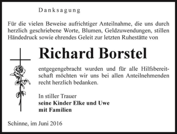 Traueranzeige von Richard Borstel  von Magdeburger Volksstimme