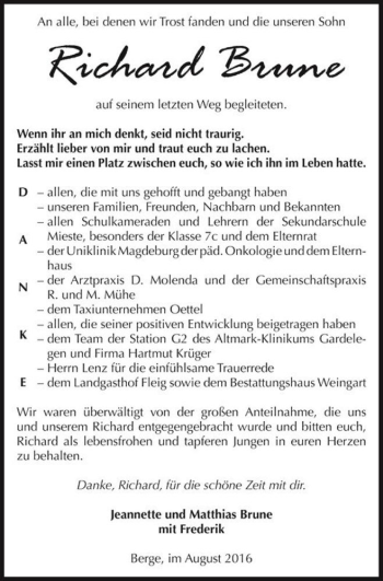 Traueranzeige von Richard Brune  von Magdeburger Volksstimme